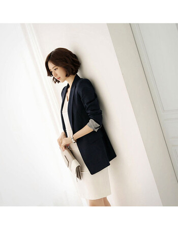 chic小西装外套女神范衣服工作服秋修身西服韩版职业气质 藏青色 内搭