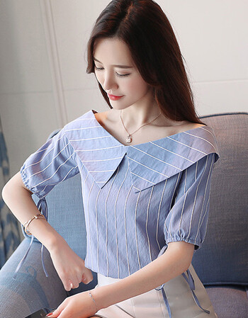 ins超火的短袖女2018夏装新款女装潮衣服一字肩条纹t恤女chic上衣 261