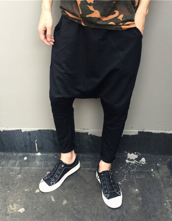 男装品牌2018新款休闲裤日系秋季男士嘻哈低档垮裤韩版纯色大裆裤青年