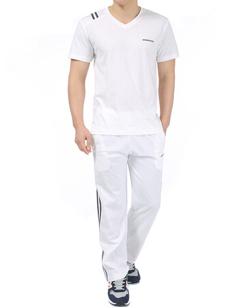 中年男士短袖t恤棉质短袖长裤中老年爸爸跑步服运动服套装男 877白色
