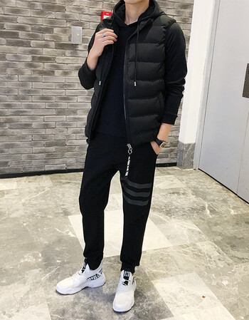 休闲运动套装男三件套男士外套2018春秋韩版潮流连帽卫衣 黑衣 黑裤