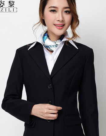 贝蒂瑞莎修身女职业装 标准女士三扣正装小西装上衣 黑色 m