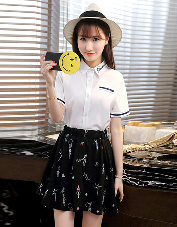 夏装休闲宽松连衣裙套装学生装雪纺衬衣清新半身裙两件套女潮 白色 l