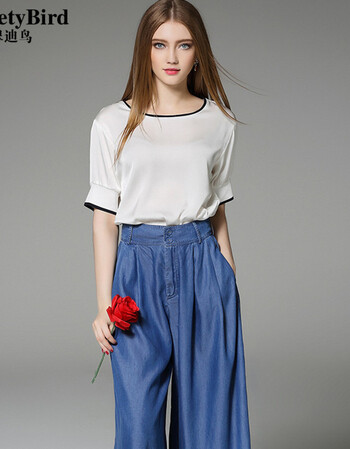 翠迪鸟 韩版女装夏季短袖圆袖拼色宽松百搭上衣透气t恤衫简约 白色 l