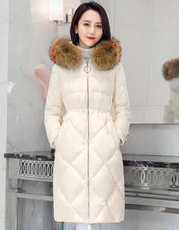 【京东优选特惠】2018冬季新款真毛领大码修身时尚羽绒服女中长款过膝