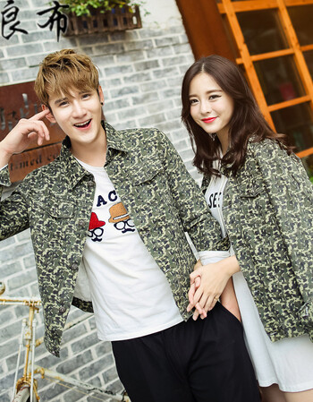 2016春韩版新款军绿色迷彩帅气男女学生时尚休闲学院风情侣装 图片色