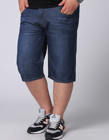 融迈加大码牛仔裤中裤男士薄款夏装短裤宽松肥佬裤mmr809 深蓝色 46码