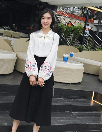 维纳白衬衫加黑裙子两件套装合唱团朗诵演讲服装女秋衬衣上衣配半身裙