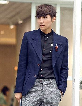 羊毛厚呢大翻领小西装男款修身休闲西装礼服外套1801-xz610 深蓝色 l