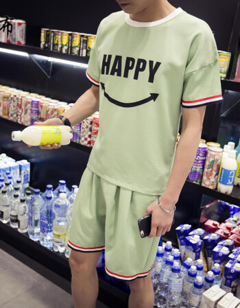 2016夏季薄款短袖t恤男韩版夏天休闲5分中短裤子修身运动套装男潮