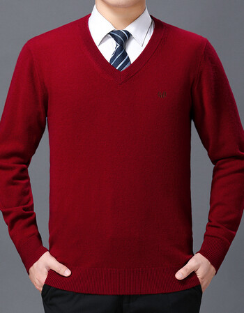恒源祥羊绒衫男新款中年宽松大码鸡心领喜庆红色本命年厚毛衣 红色