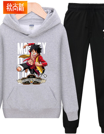 ↘【秋雅冬尚】海贼王衣服路飞学生潮流宽松加绒潮牌连帽春秋款外套头