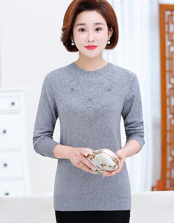 【京东特惠购】2018秋装新款中老年女装长袖秋衣针织衫打底衫中 灰色