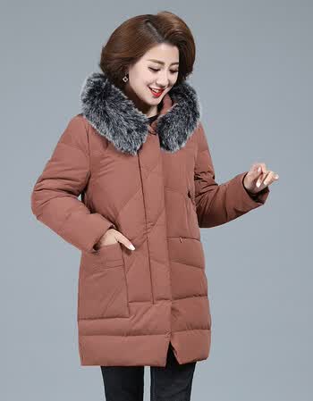 中老年羽绒服女中长款大码女装妈妈冬装加厚保暖大毛领外套40岁50