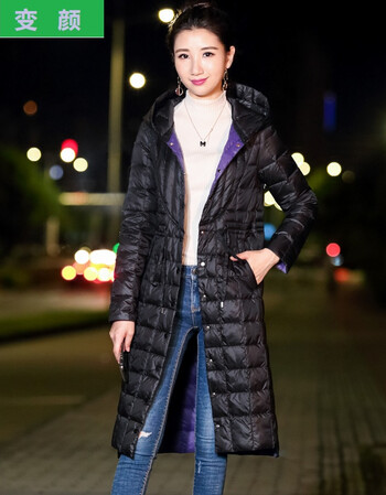 变颜轻薄羽绒服女中长款2018冬新款韩版白鸭绒收腰轻便羽绒衣外套