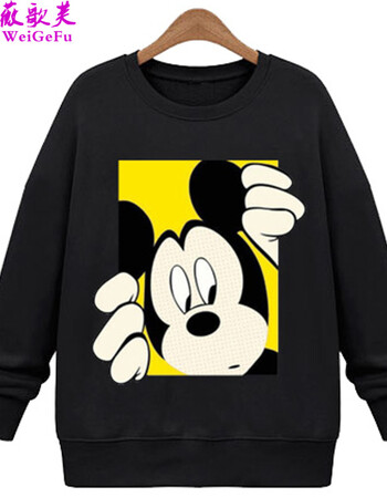 薇歌芙2018春秋新款韩版米奇套头宽松卫衣 黑色 xl_ 7折现价58元