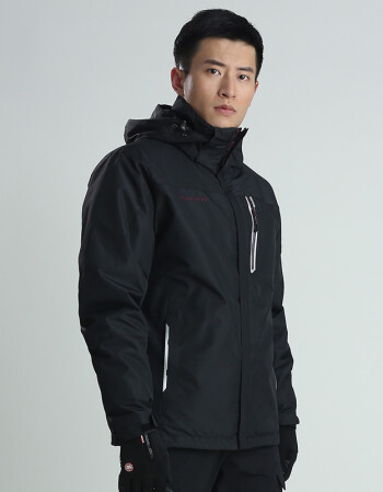 冬加厚羽绒服黑色冲锋衣潮男女款情侣款三合一滑雪服定制logo 黑色-不
