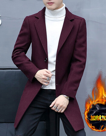 男士休闲西装外套男土春秋中长款泥子大衣2018风衣潮 8776酒红色 xl