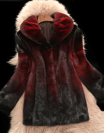 水貂皮大衣女中长整貂皮草中老年加大码貂毛皮草外套妈妈装 酒红色 s