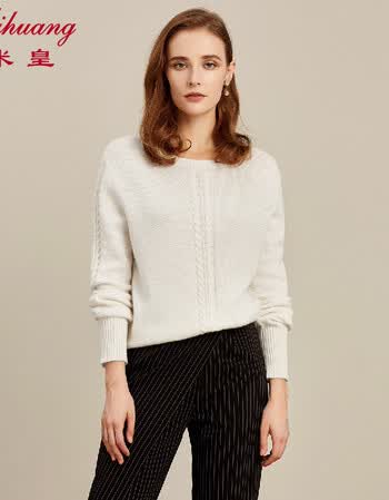 米皇mihuang 圆领加厚针织衫保暖百搭100%纯羊绒衫打底毛衣女款毛衣