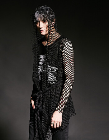 uyuk夜店舞台歌手网衫潮男士性感男装网格连帽打底衫日韩版网衣男