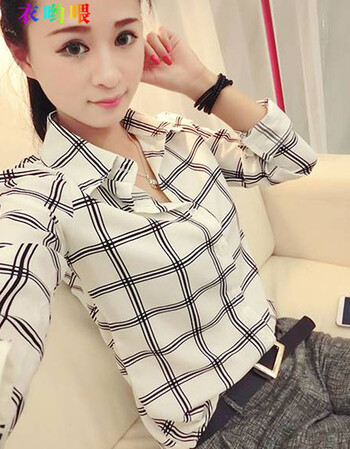 
                                        衣哟喂2018春新款女装格子印花衬衫女长袖学生装韩版修身百搭翻领衬衣6296# 长袖 M                