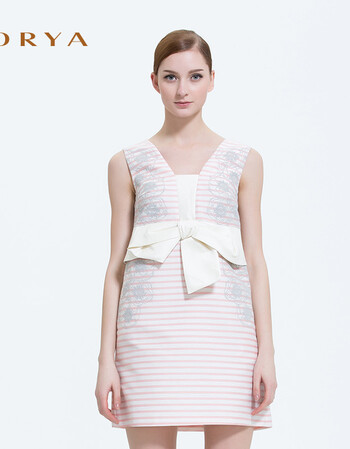 jorya欣贺卓雅女装2017夏新品印花蝴蝶结连衣裙i1202801 粉条 4(s)