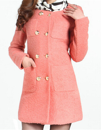 2014秋冬新品双排扣修身显瘦保暖毛呢子大衣外套gd6641558粉红色xl