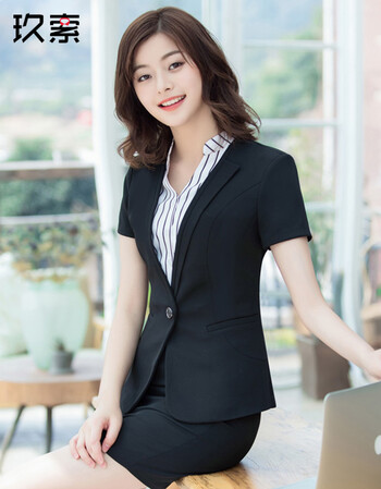 玖索夏季新款小西装女士职业装女装套装修身显瘦正装套裙商务制服银行