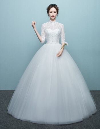 婚纱礼服 修身春夏立领显瘦女新娘结婚简约齐地蓬蓬裙 白色 xs