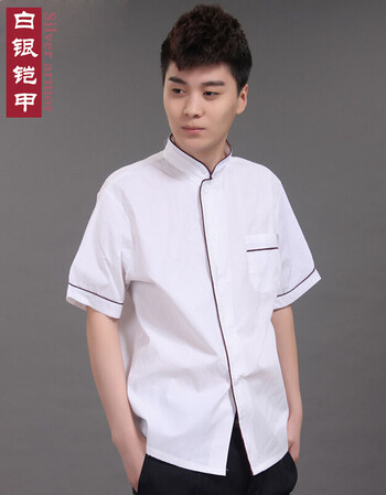 白银铠甲 厨师服短袖 男女酒店餐饮快餐店大排档后厨厨房工作服 白色
