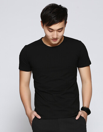 tunfo 夏季新款短袖t恤男韩版修身圆领半袖休闲衣服 黑色 l
