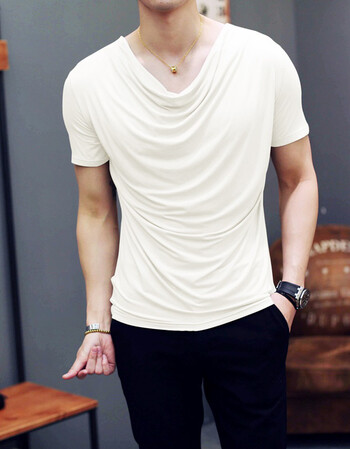 个性短袖t恤男生修身潮流上衣服夏天青少年理发师帅气堆堆领体恤 白色