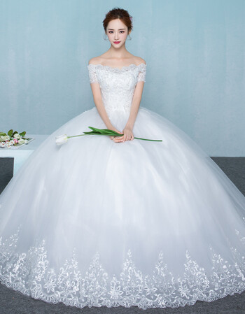 韩式2017新款一字肩齐地婚纱春夏款修身短袖大码婚纱礼服显瘦 白色 l