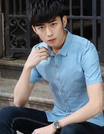 短袖薄男衬衫休闲衬修身学生寸衫男 j008075浅绿色