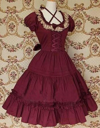 lolita哥特式可爱公主宫廷洋装 绑带收腰连身短裙 可定制 送裙撑 粉红