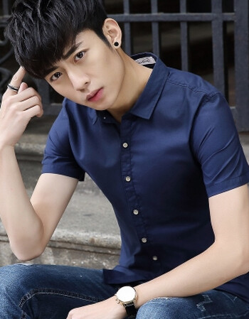 短袖薄男衬衫休闲衬修身学生寸衫男 j008075宝蓝色