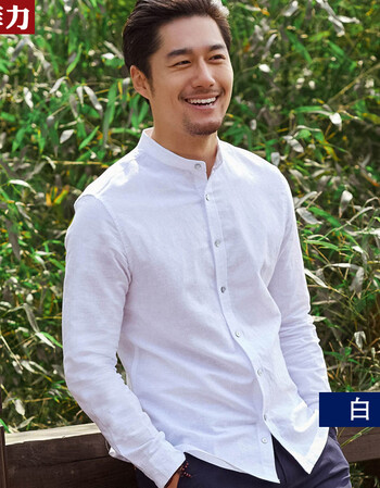国男衬衫男亚长袖修身帅棉白衬潮 白色 l