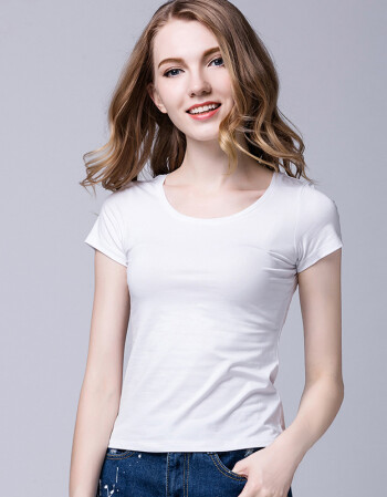 范度羚2017夏季女士t恤纯色修身圆领打底上衣 白色 l