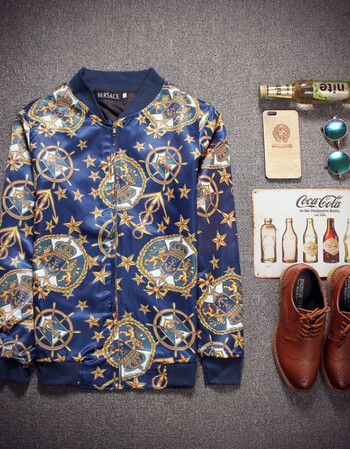 欧美色丁面料夹克欧美男士薄外套 黑色 l