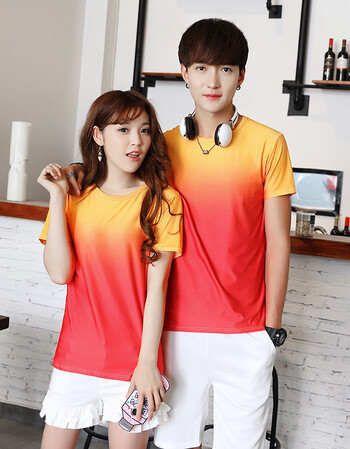 尊首t恤夏季短袖t恤情侣款时尚男女韩版修身渐变圆领t恤潮个性青年 桔