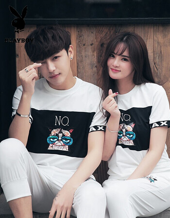 花花公子情侣装男士短袖t恤套装潮流七分裤潮官方旗舰店夏天2017新款