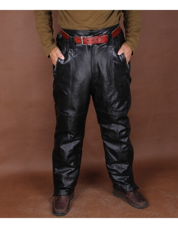 男士皮裤特价航空款可拆卸羊羔毛内胆 山羊皮皮裤 皮毛一体皮裤 黑色