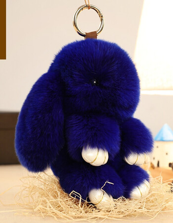 獭兔毛小兔子挂件真毛皮草呆萌兔萌萌兔包包钥匙挂饰礼物女 宝蓝色