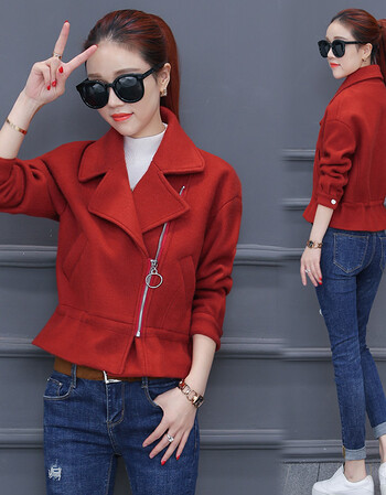 新款毛呢外套女土大衣外衣冬天冬季韩版呢子秋冬款妮子短款潮 红色 l