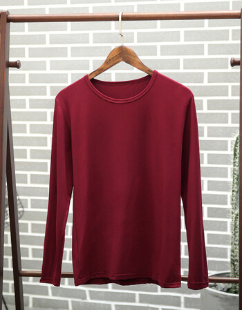 9元第二件春季男装长袖t恤纯打底衫圆领韩版修身男士长袖t恤男 红色 m