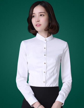 2017春装新款修身立领白衬衫女ol职业工装寸衫女长袖打底衬衫衣女
