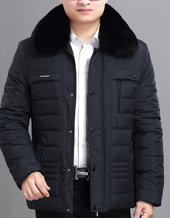 冬装棉袄大毛领可卸中老年人棉衣男加绒加厚棉衣男-668595 藏青色 190