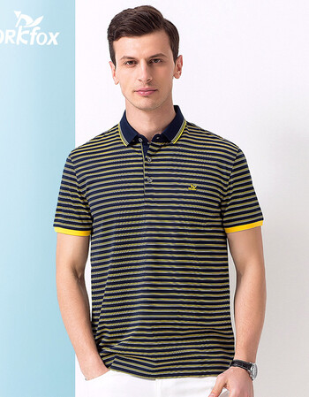金狐狸男装 男士短袖t恤男 纯色条纹百搭翻领打底衫t恤短袖夏季 0737