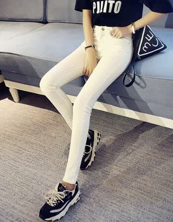 茵芭兰2017秋装新款韩版显瘦修身小脚牛仔裤打底裤女ys9128 白色 31码